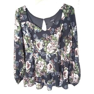 Torrid Floral Skulls Crepe Sweetheart‎ Peplum Blouse Size 3X Whimsygoth Witchy